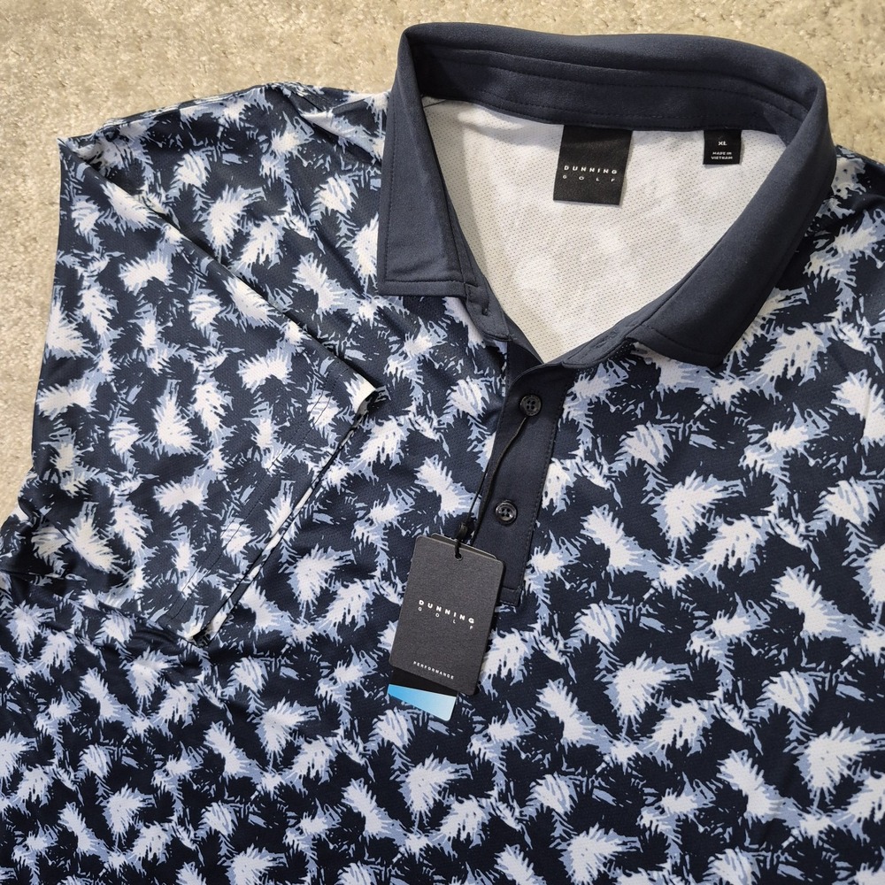 Dunning Polo Shirt Mens XL Blue Geometric Performance Golf Preppy Academia New